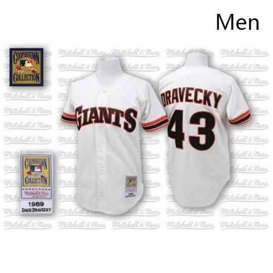 Mens Mitchell and Ness San Francisco Giants 43 Dave Dravecky Replica White Throwback MLB Jersey